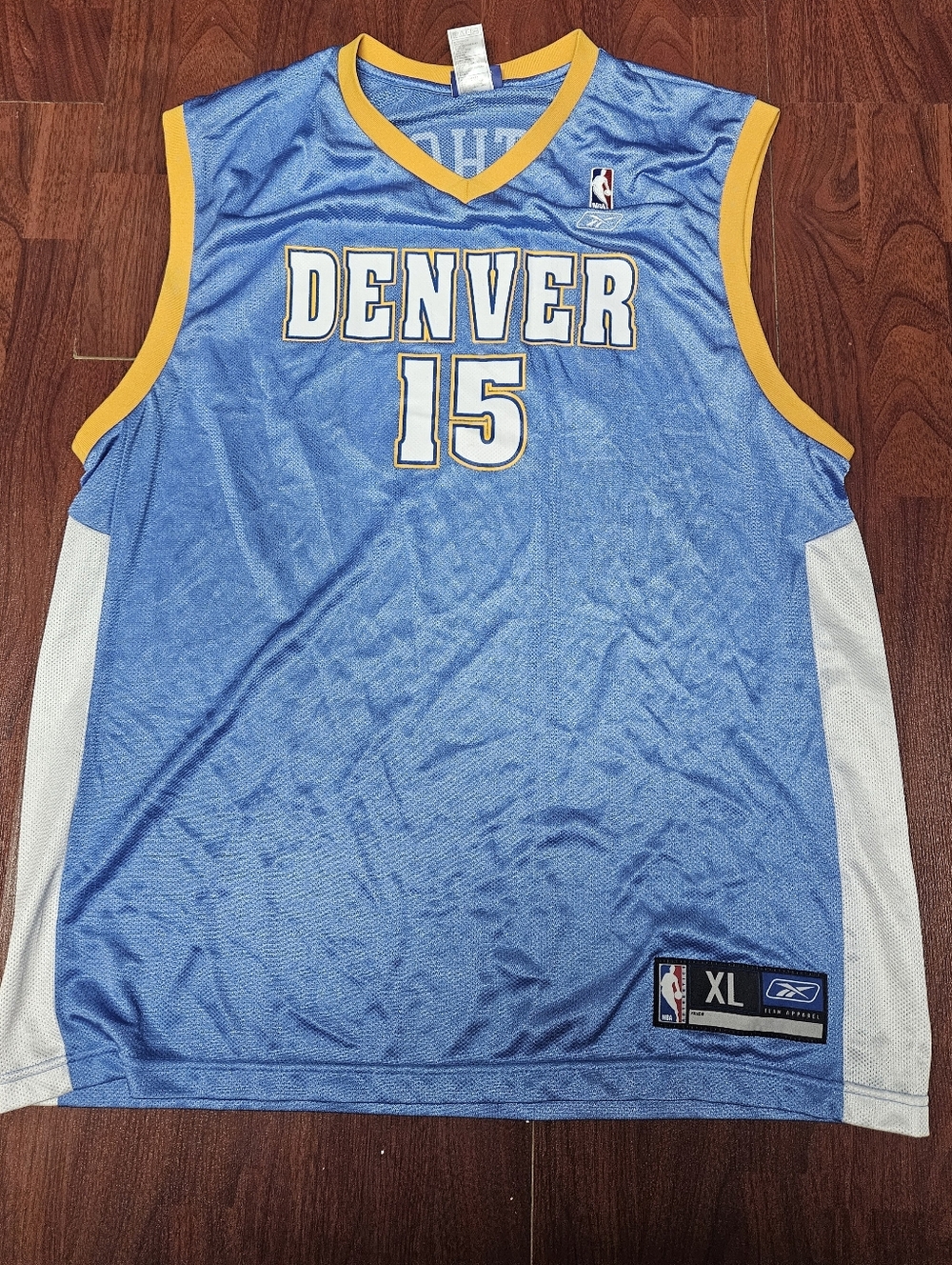 Reebok Denver Nuggets Carmelo AnthonyLight Blue and Yellow #15 Basketball Jersey